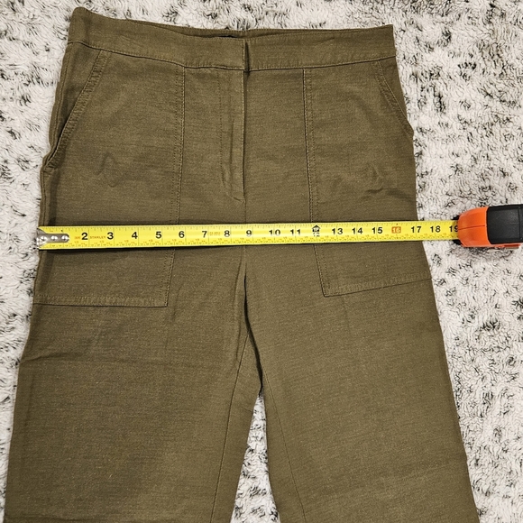 Zara SZ M Olive Green Straight Leg Flat Front Stretch Preppy Ankle Pants - Picture 7 of 12